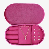olivia and jackson Womens Cubic Zirconia Heart Round 5-pc. Jewelry Set with Travel Case