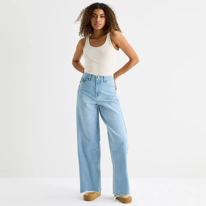 a.n.a Womens Mid Rise Frayed Hem Barrel Jean