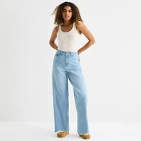 a.n.a Womens Mid Rise Frayed Hem Barrel Jean