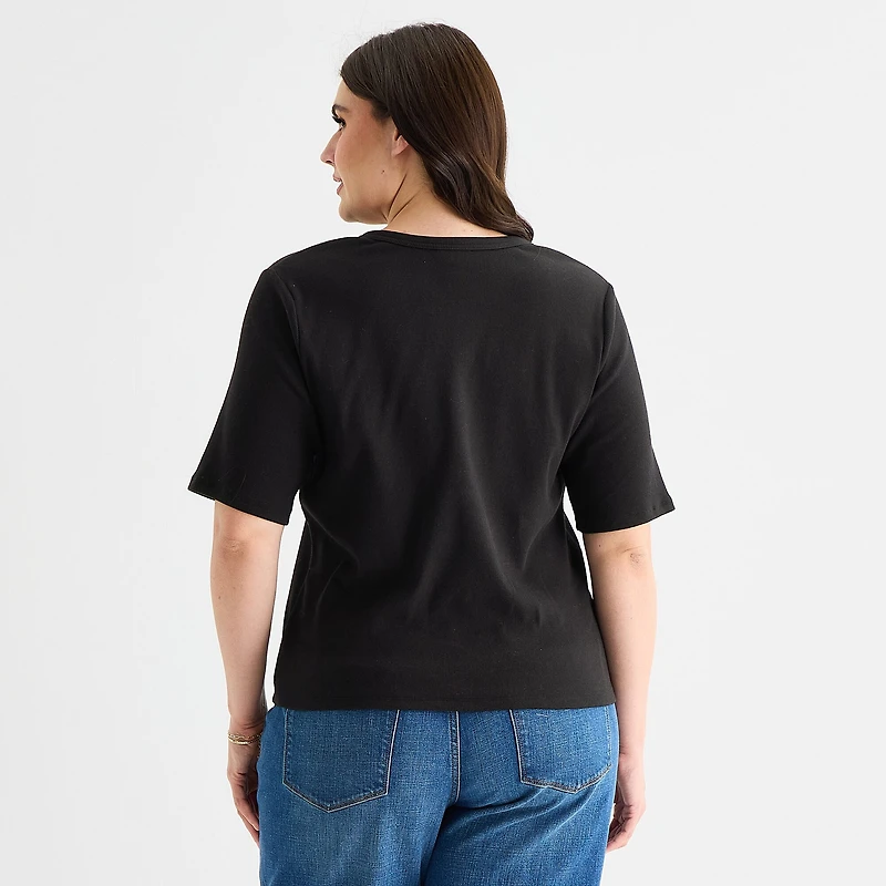 a.n.a Womens Plus Elbow Sleeve Regular Fit Henley Shirt