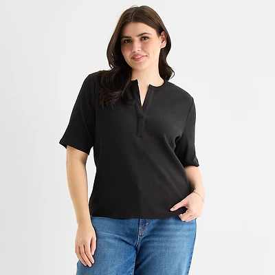 a.n.a Womens Plus Elbow Sleeve Regular Fit Henley Shirt