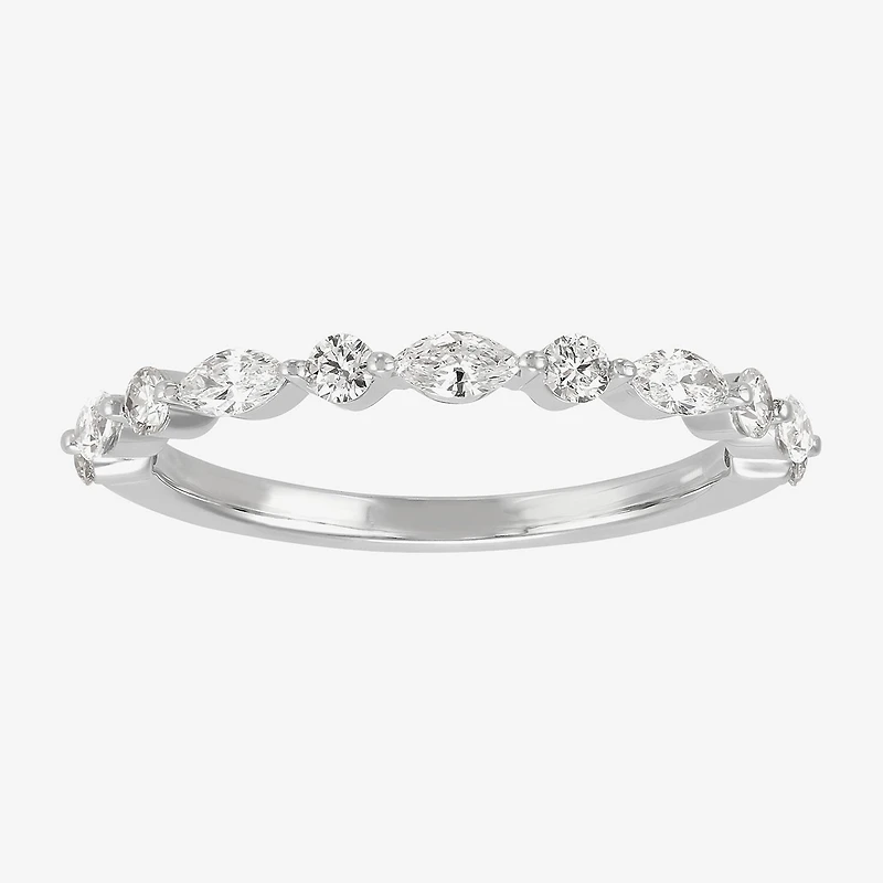 (H-I / Si1-Si2) Womens 1/2 CT. T.W. Lab Grown White Diamond 10K Gold Marquise Wedding Band
