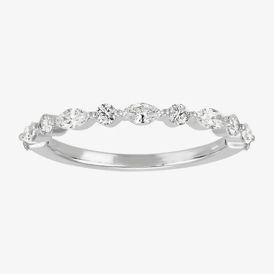 (H-I / Si1-Si2) Womens 1/2 CT. T.W. Lab Grown White Diamond 10K Gold Marquise Wedding Band