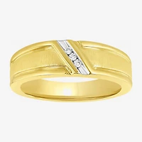 H-I / I2-I3) Mens Diamond Accent Natural White 14K Gold Over Silver Wedding Band