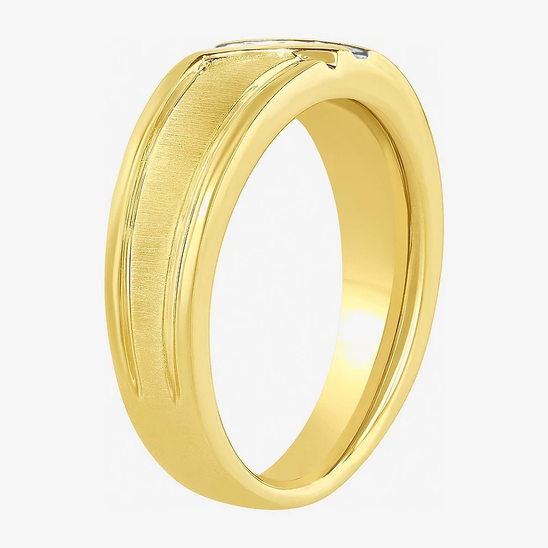 H-I / I2-I3) Mens Diamond Accent Natural White 14K Gold Over Silver Wedding Band