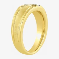 H-I / I2-I3) Mens Diamond Accent Natural White 14K Gold Over Silver Wedding Band