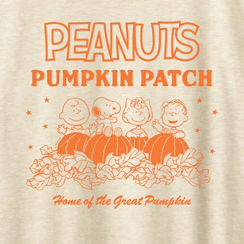 Peanuts Pumpkin Patch Womens Crew Neck Short Sleeve Regular Fit Graphic T-Shirt