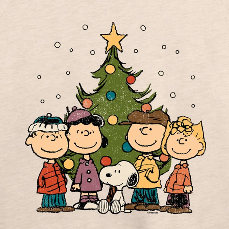 Peanuts Christmas Group Womens Boat Neck Long Sleeve Regular Fit Graphic T-Shirt