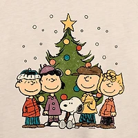 Peanuts Christmas Group Womens Boat Neck Long Sleeve Regular Fit Graphic T-Shirt