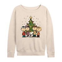 Peanuts Christmas Group Womens Boat Neck Long Sleeve Regular Fit Graphic T-Shirt