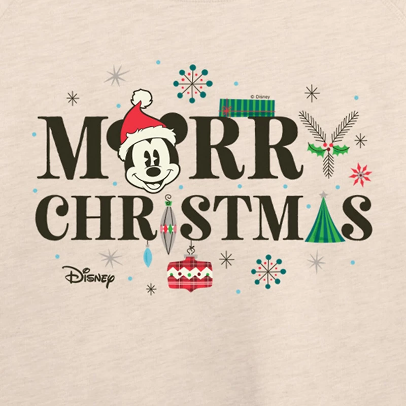 Mickey Mrry Chrstms Womens Boat Neck Long Sleeve Regular Fit and Friends Graphic T-Shirt