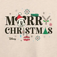 Mickey Mrry Chrstms Womens Boat Neck Long Sleeve Regular Fit and Friends Graphic T-Shirt