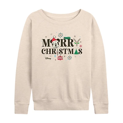 Mickey Mrry Chrstms Womens Boat Neck Long Sleeve Regular Fit and Friends Graphic T-Shirt