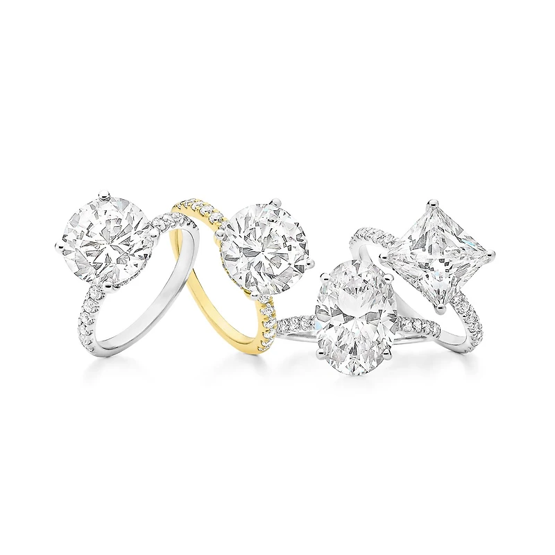 (G-H / Si1-Si2) Womens 5 1/2 CT. T.W. Lab Grown White Diamond 14K Gold Round Side Stone Engagement Ring