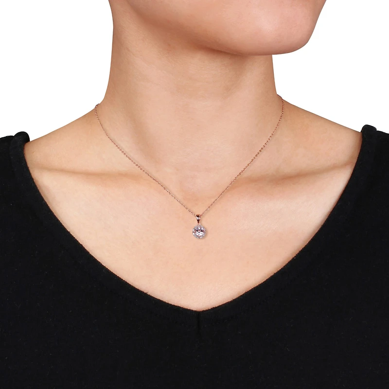 Womens 1/10 CT. T.W. Genuine Pink Morganite 18K Rose Gold Over Silver 18 Inch Pendant Necklace