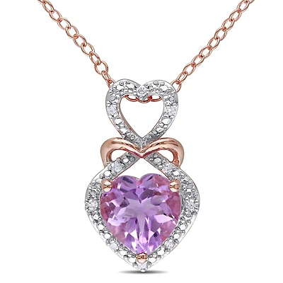 Womens Diamond Accent Genuine Purple Amethyst 18K Gold Over Silver Heart 18 Inch Pendant Necklace