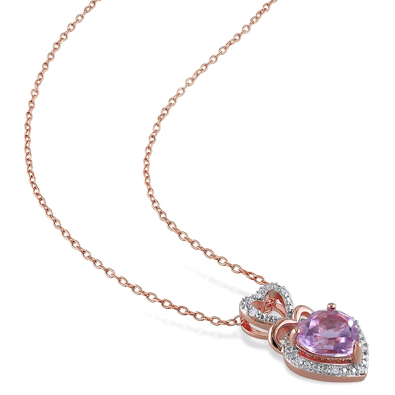 Womens Diamond Accent Genuine Purple Amethyst 18K Gold Over Silver Heart 18 Inch Pendant Necklace