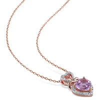 Womens Diamond Accent Genuine Purple Amethyst 18K Gold Over Silver Heart 18 Inch Pendant Necklace