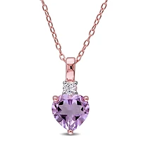 Womens Genuine Purple Amethyst 18K Rose Gold Over Silver Heart 18 Inch Pendant Necklace