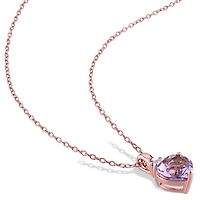 Womens Genuine Purple Amethyst 18K Rose Gold Over Silver Heart 18 Inch Pendant Necklace