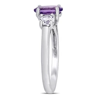 Womens Genuine Purple Amethyst Sterling Silver 3-Stone Cocktail Ring