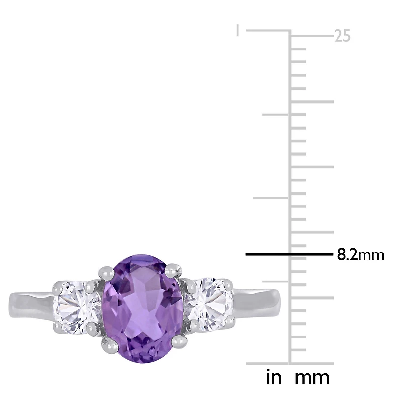 Womens Genuine Purple Amethyst Sterling Silver 3-Stone Cocktail Ring