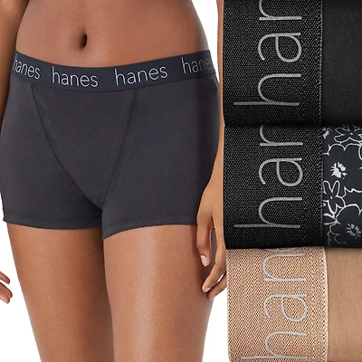 Hanes Originals Ultimate Cotton Stretch Women’s Boyshort Underwear Pack, 3-Pack 45UOBB