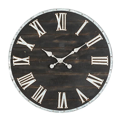 Glitzhome Oversized Farmhouse Wooden & Galvanized Wall Clock