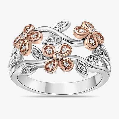 Limited Quantities! Womens 1/8 CT. T.W. Natural White Diamond 10K Rose Gold Over Silver Sterling Silver Flower Band