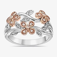 Limited Quantities! Womens 1/8 CT. T.W. Natural White Diamond 10K Rose Gold Over Silver Sterling Silver Flower Band