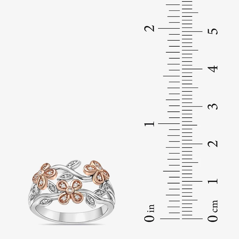 Limited Quantities! Womens 1/8 CT. T.W. Natural White Diamond 10K Rose Gold Over Silver Sterling Silver Flower Band