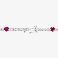 Gemstone Pure Silver Over Brass Heart 7.5 Inch Tennis Bracelet