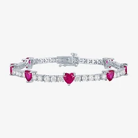 Gemstone Pure Silver Over Brass Heart 7.5 Inch Tennis Bracelet