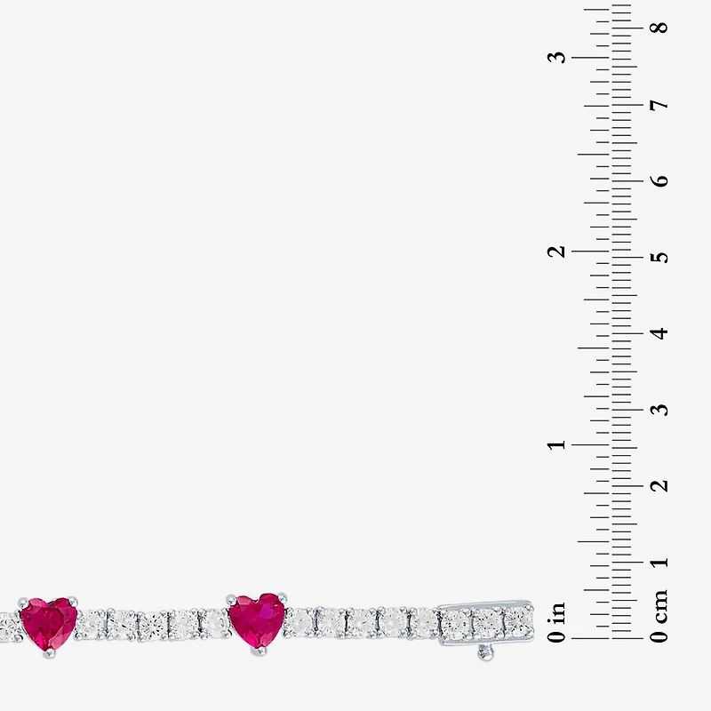 Gemstone Pure Silver Over Brass Heart 7.5 Inch Tennis Bracelet