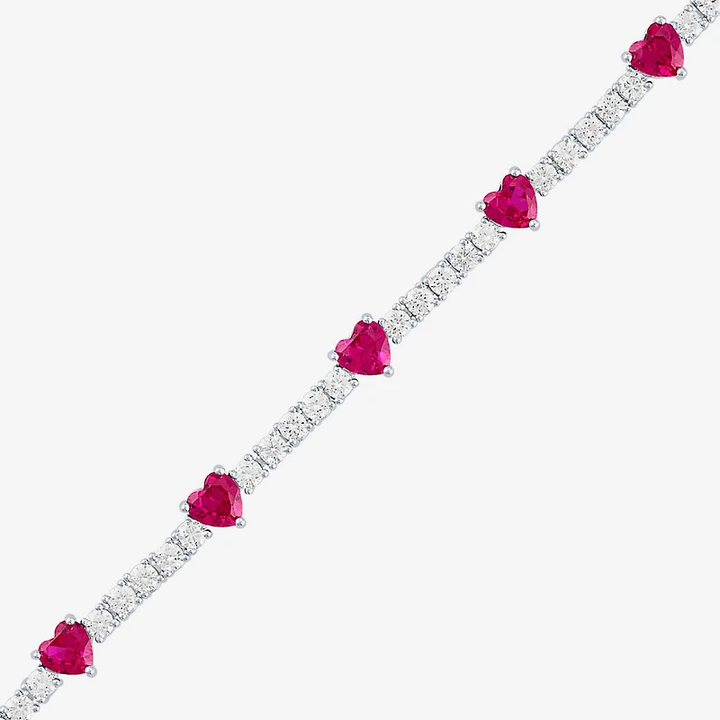 Gemstone Pure Silver Over Brass Heart 7.5 Inch Tennis Bracelet