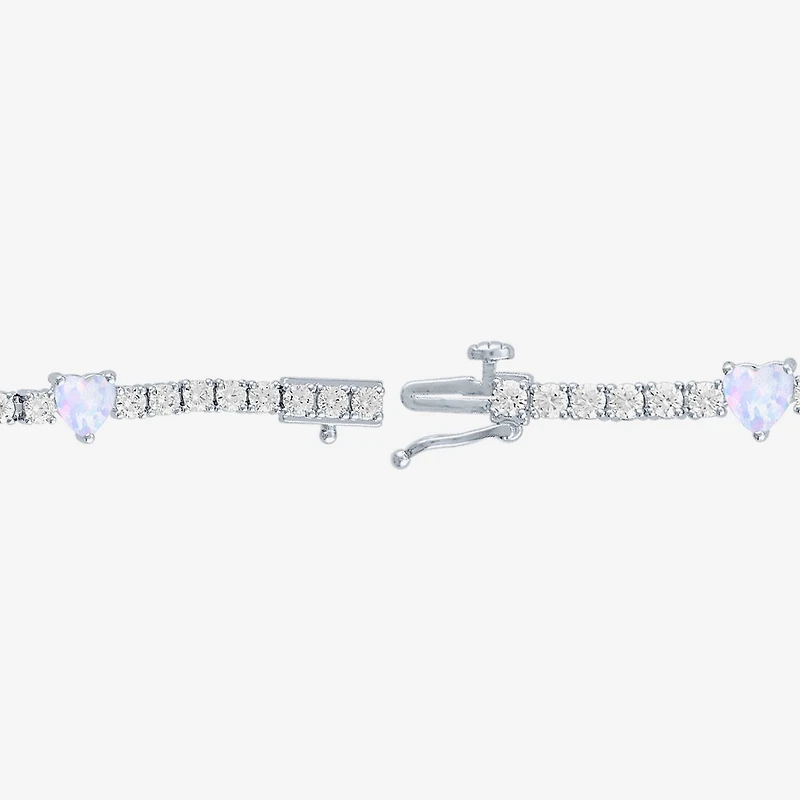 Gemstone Pure Silver Over Brass Heart 7.5 Inch Tennis Bracelet