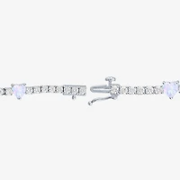 Gemstone Pure Silver Over Brass Heart 7.5 Inch Tennis Bracelet