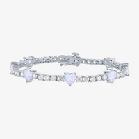 Gemstone Pure Silver Over Brass Heart 7.5 Inch Tennis Bracelet