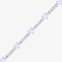 Gemstone Pure Silver Over Brass Heart 7.5 Inch Tennis Bracelet