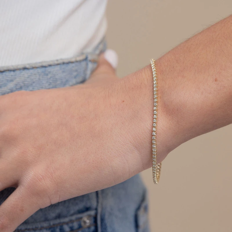 Womens 1 CT. T.W. Lab Grown White Diamond 10K Gold 7.25 Inch Tennis Bracelet