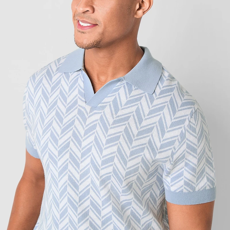 J. Ferrar Johnny Collar Mens Short Sleeve Button Polo Sweater