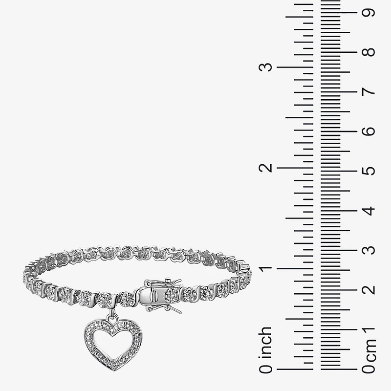 Sparkle Allure Womens Natural White Diamond Accent Pure Silver Over Bronze Heart Inch Tennis Bracelet