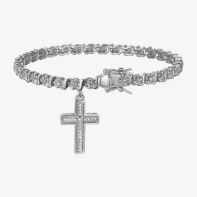 Sparkle Allure Womens Natural White Diamond Accent Pure Silver Over Bronze Cross 7.25 Inch Tennis Bracelet