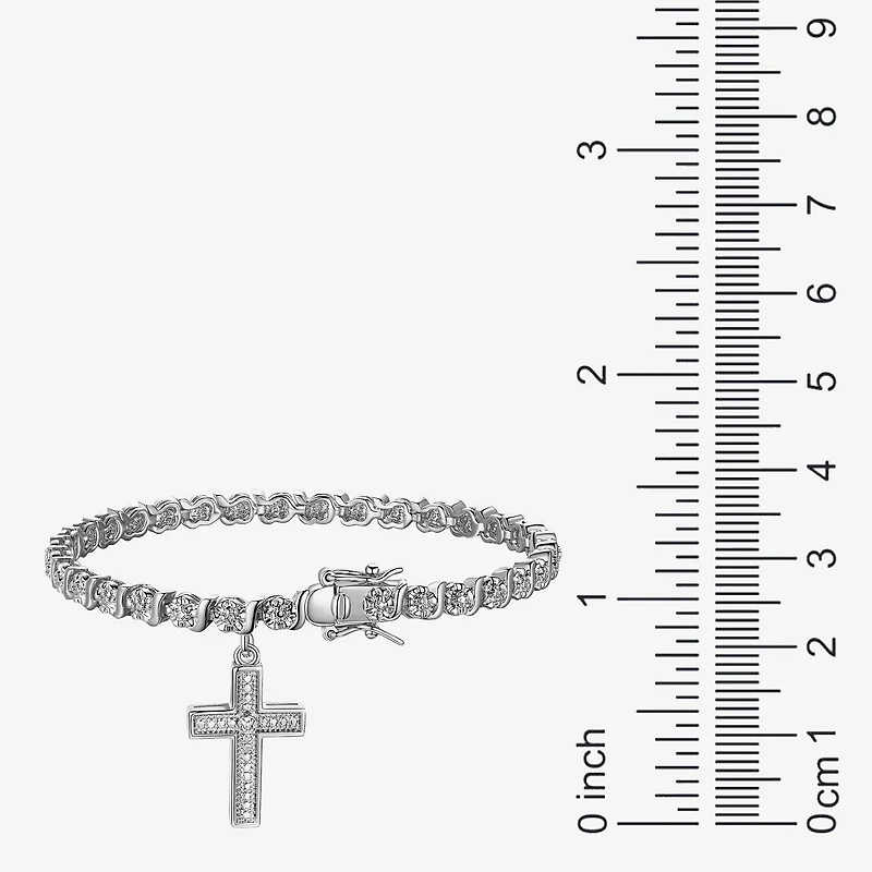 Sparkle Allure Womens Natural White Diamond Accent Pure Silver Over Bronze Cross 7.25 Inch Tennis Bracelet