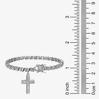 Sparkle Allure Womens Natural White Diamond Accent Pure Silver Over Bronze Cross 7.25 Inch Tennis Bracelet