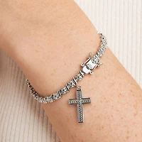 Sparkle Allure Womens Natural White Diamond Accent Pure Silver Over Bronze Cross 7.25 Inch Tennis Bracelet