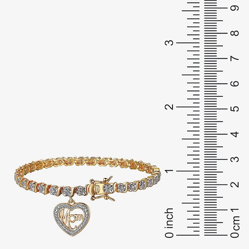 Sparkle Allure Mom Womens Natural White Diamond Accent Heart 7.25 Inch Tennis Bracelet