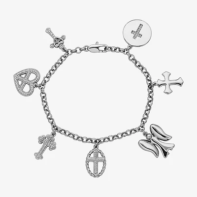Sparkle Allure Womens Natural White Diamond Accent Pure Silver Over Bronze Angel Cross Heart Charm Bracelet