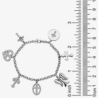 Sparkle Allure Womens Natural White Diamond Accent Pure Silver Over Bronze Angel Cross Heart Charm Bracelet