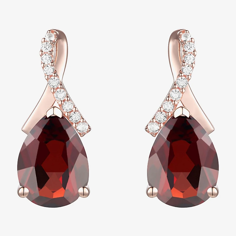 Womens Genuine Red Garnet 14K Rose Gold Over Silver Pear Drop Earrings